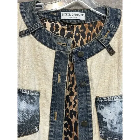 Dolce & Gabbana Jacket Denim Linen Leopard Italy Women's Eu 40 US 6 - Picture 3 of 16